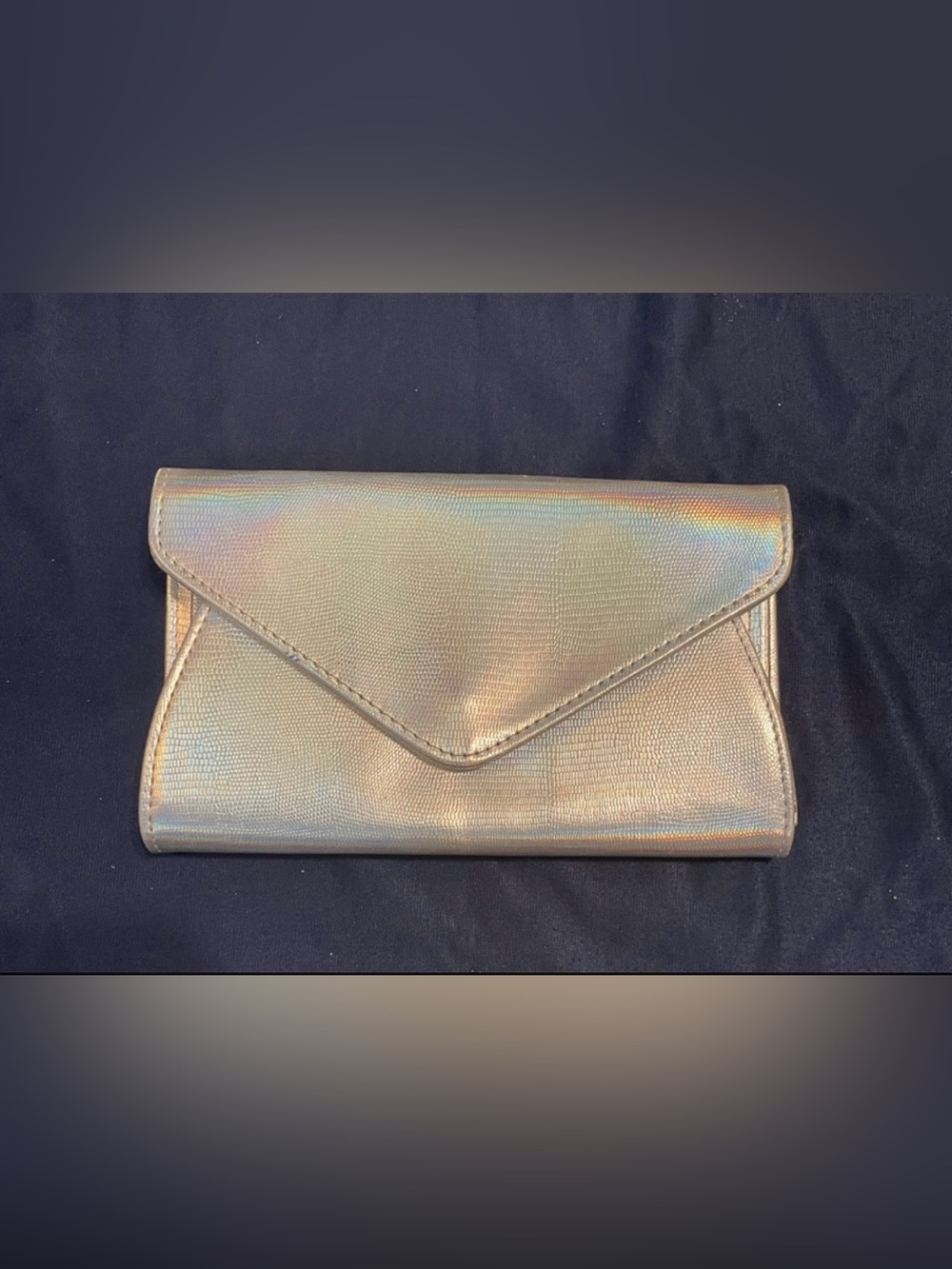 Silver Holographic Iridescent Lizard-Texture Envelope Clutch Wallet